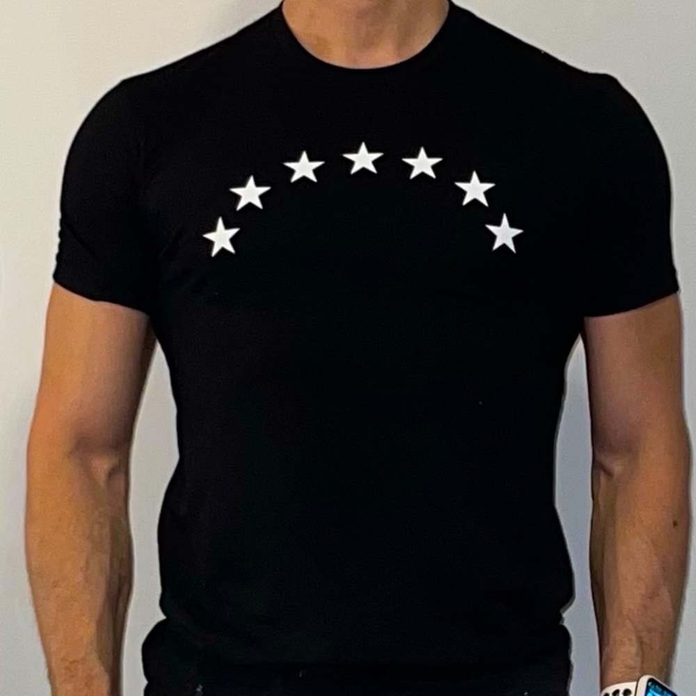 Black T-shirt with white stars